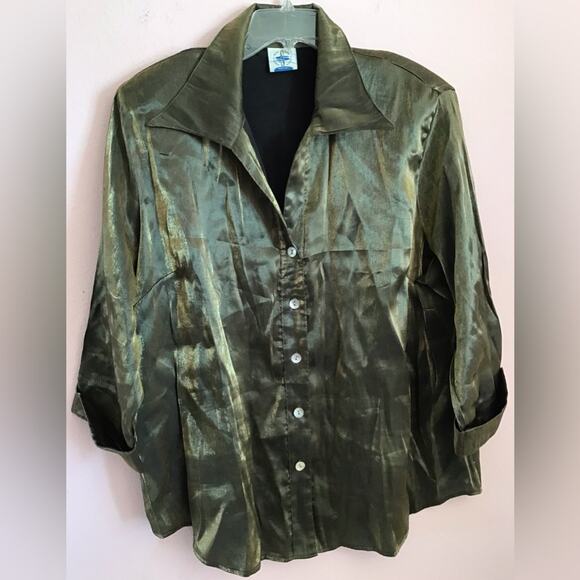 Vintage Tops - Vintage Ship 'N Shore Metallic gold button down blouse size 12